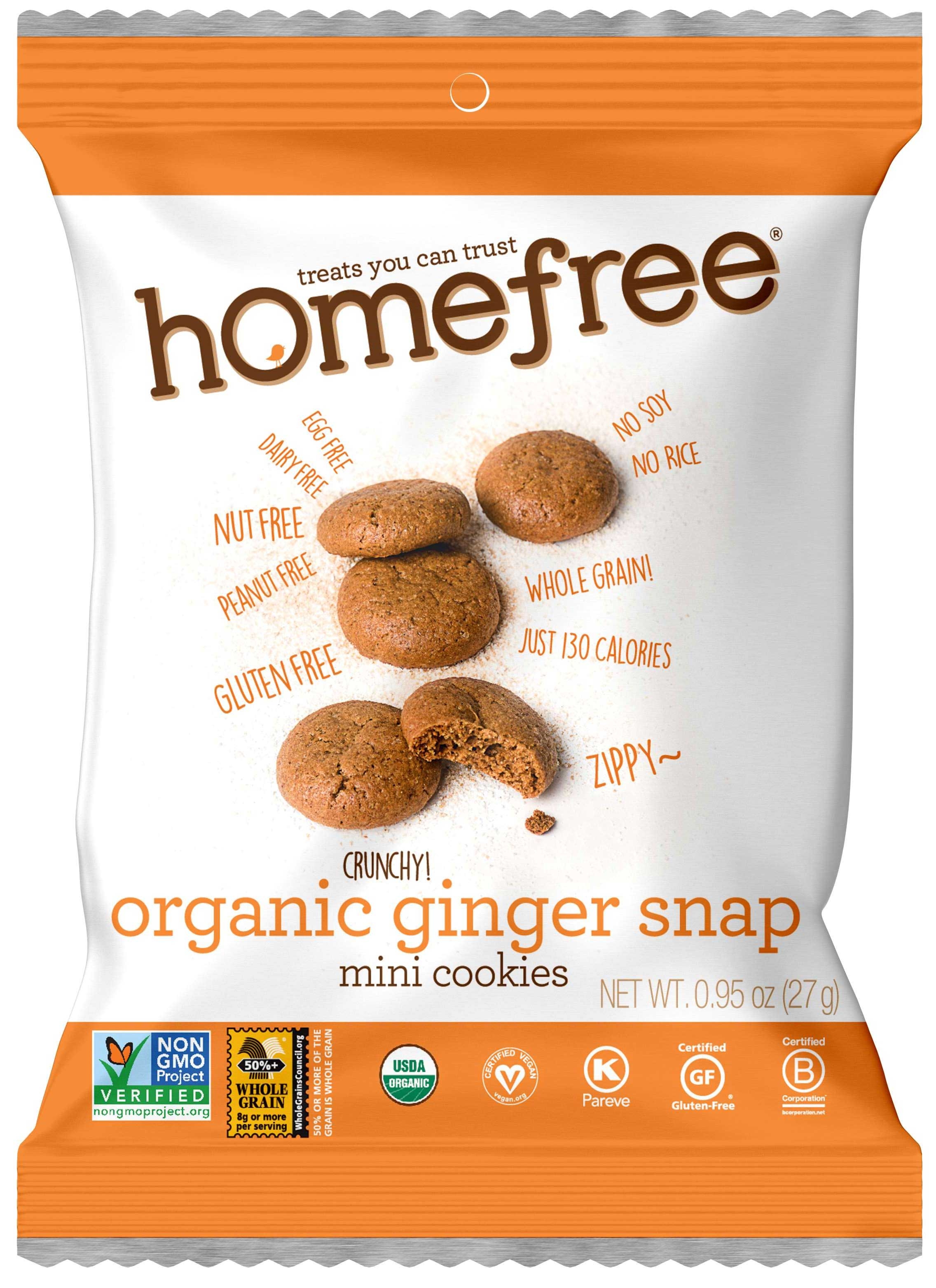 Homefree Organic Grab and Go Ginger Snap Mini Cookies, 0.95 Ounce -- 10 per case