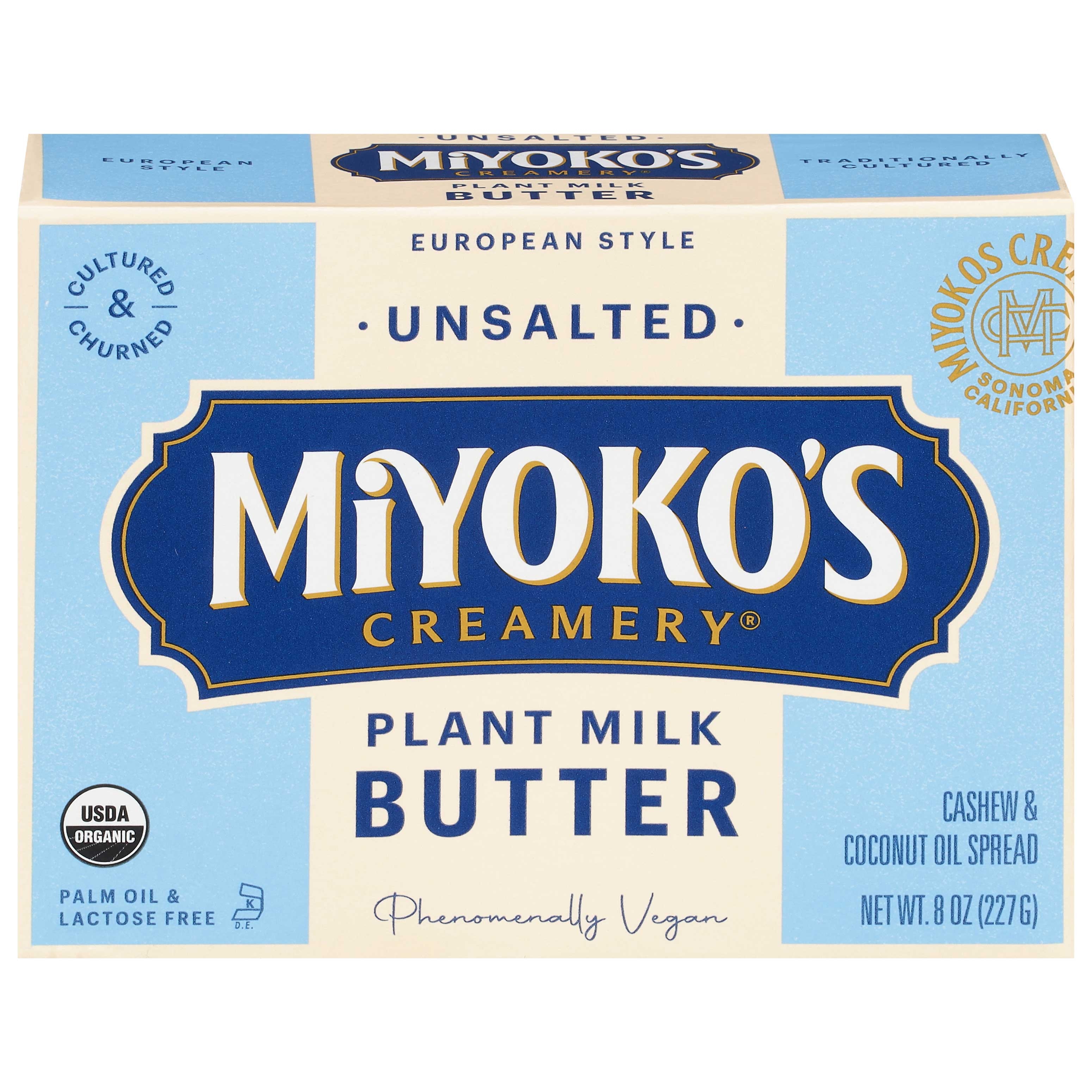 Miyoko's Creamery Cultured Vegan Unsalted Butter, 8 Ounce -- 6 per case