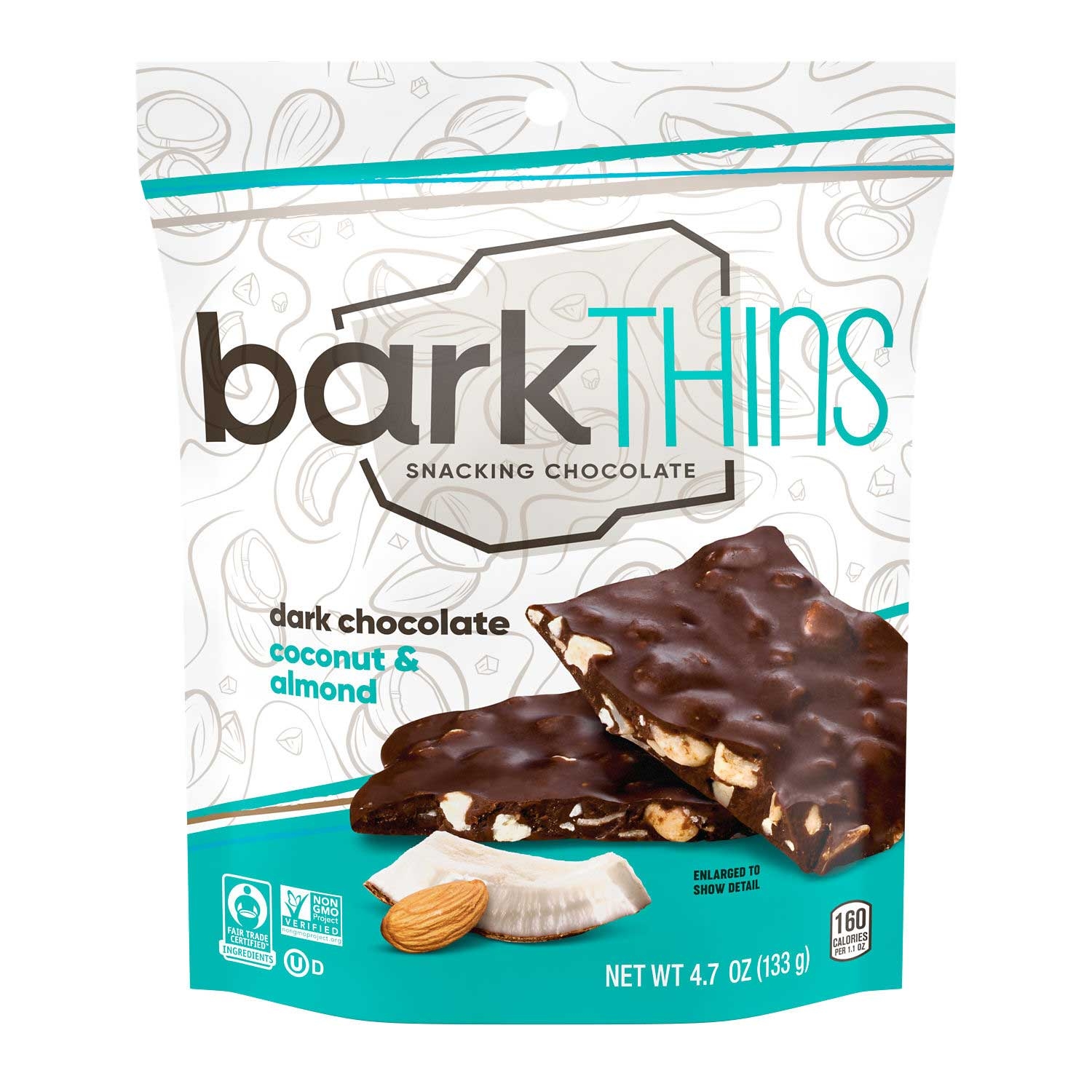 Bark Thins Dark Chocolate Coconut with Almonds - Regular Pouch, 4.7 Ounce -- 12 per case