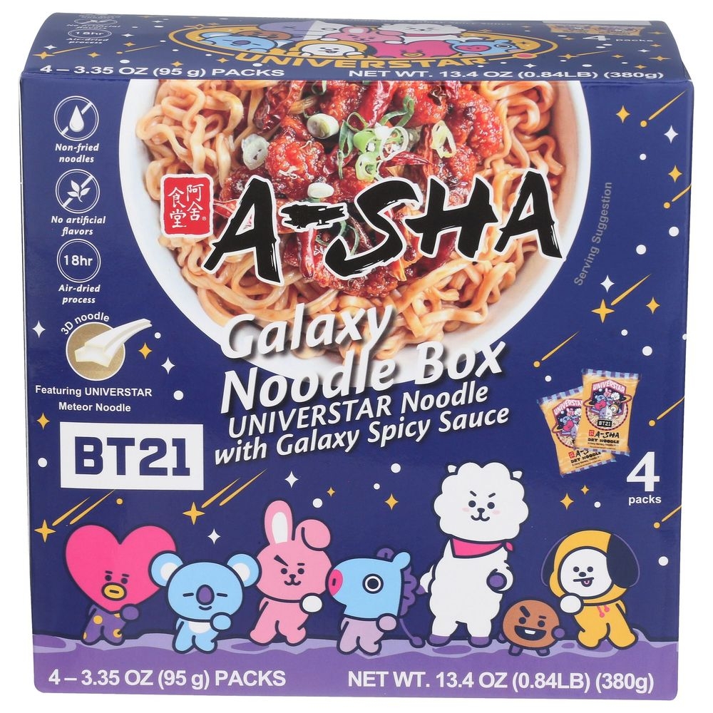 A-Sha BT21 Universtar Noodle with Galaxy Spicy Sauce, 13.4 Ounce -- 6 per case