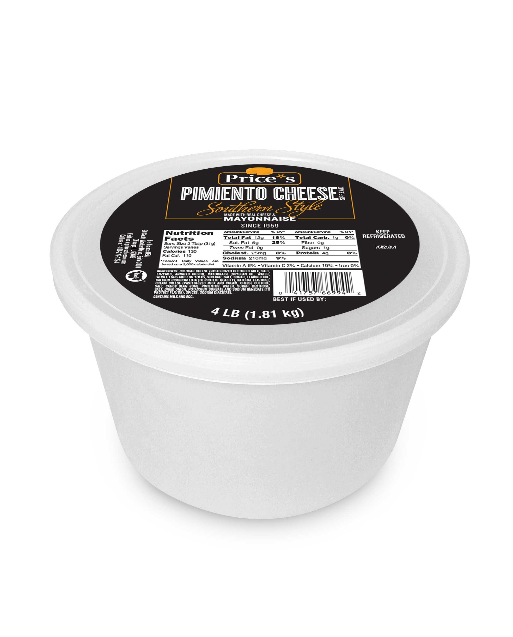 Prices Southern Style Pimento Cheese Spread, 4 Pound Pail -- 4 per case.
