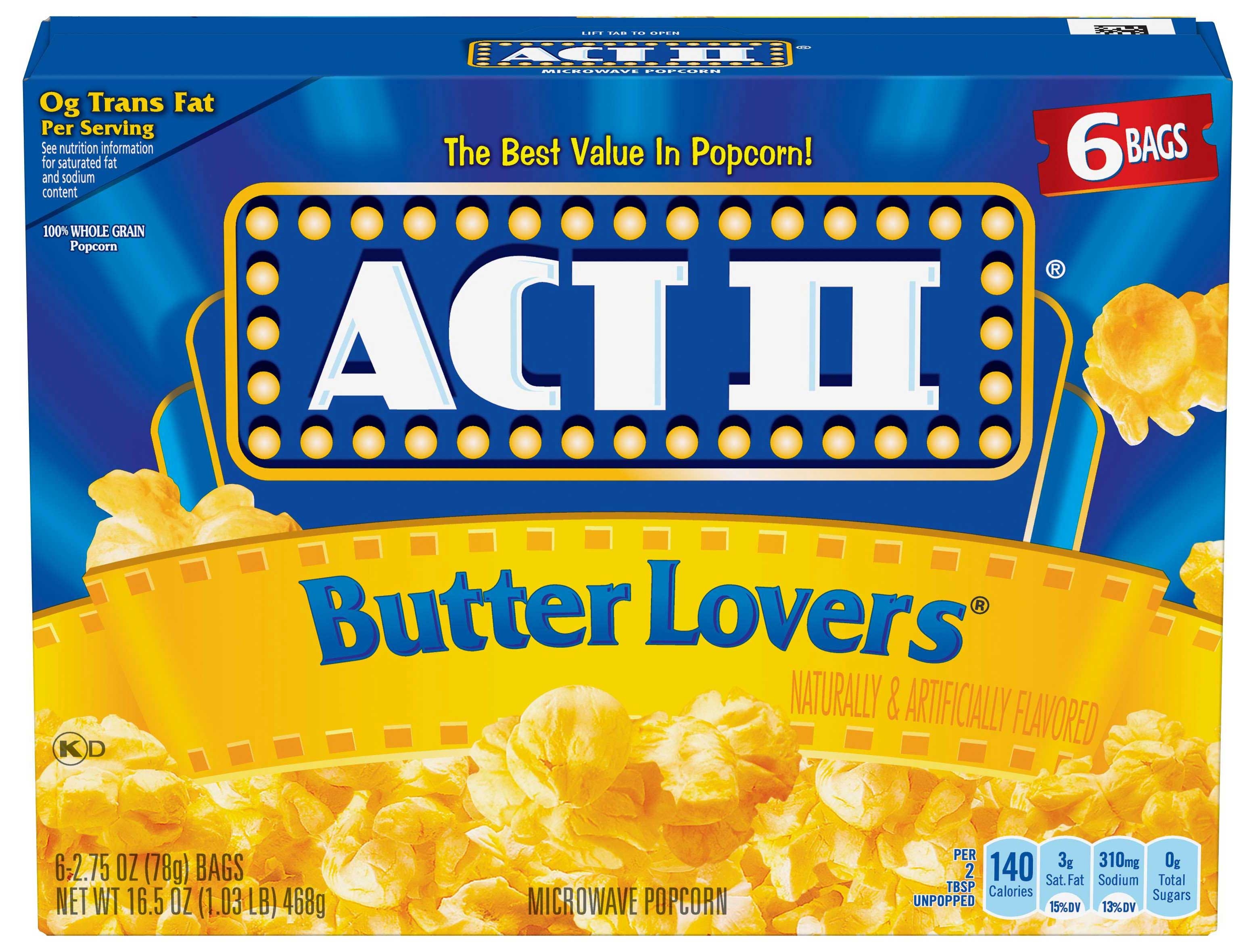 Act II Microwave Butter Lovers Popcorn, 16.5 Ounce -- 6 per case