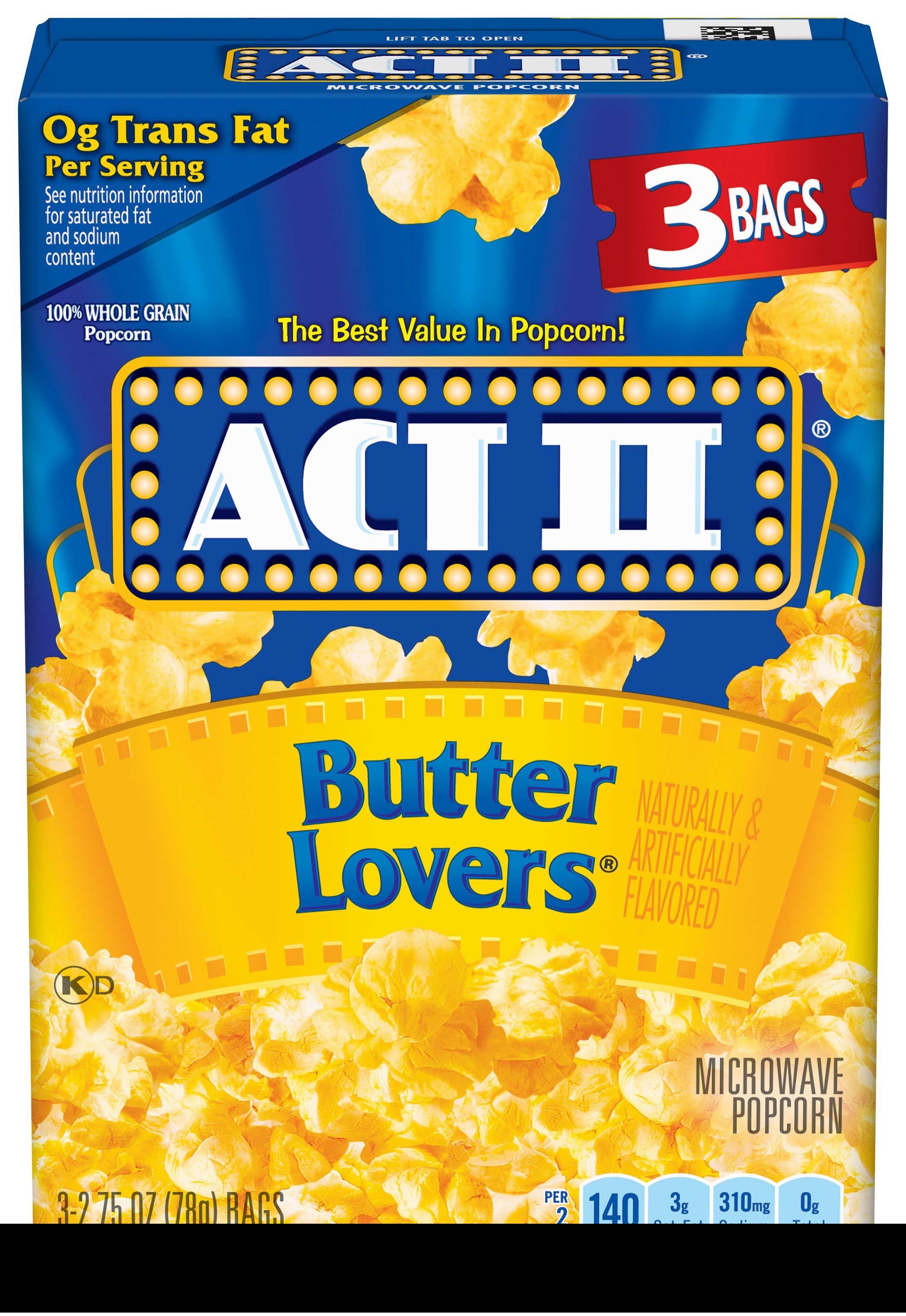 Act II Microwave Butter Lovers Popcorn, 8.25 Ounce -- 12 per case