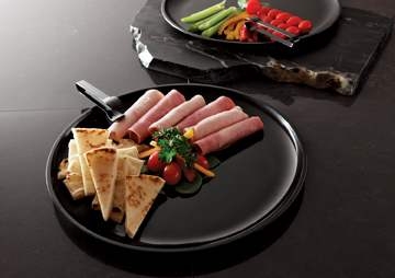 Party Tray Round Black Party Tray, 12 inch -- 25 per case.