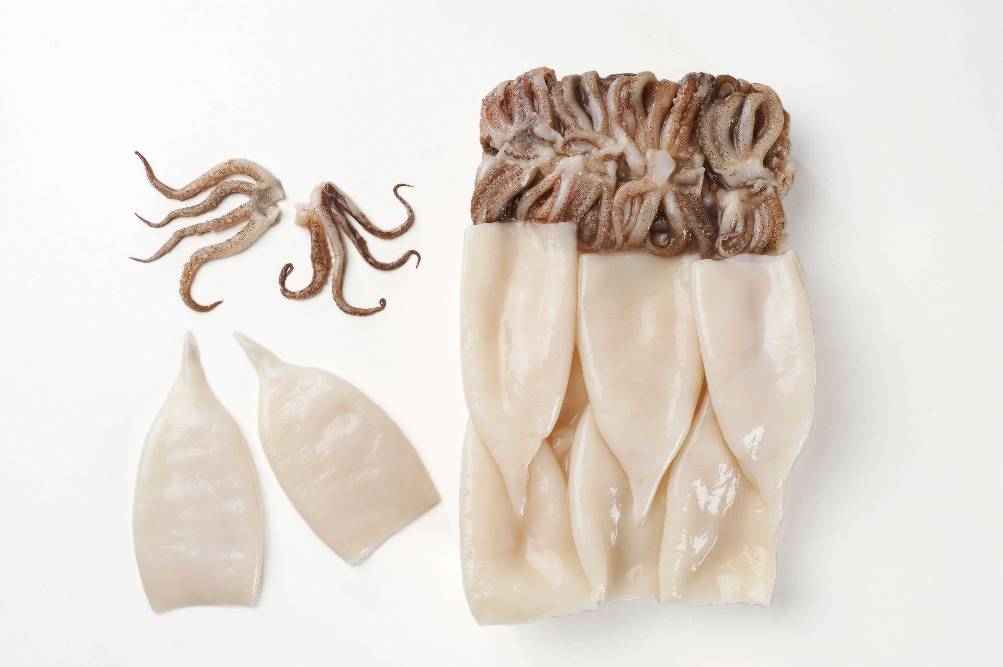 Pana Pesca Fully Cleaned Todarodes Raw Squid Tubes and Tentacles - 3/5 inch Tubes, 2.5 Pound -- 4 per case.