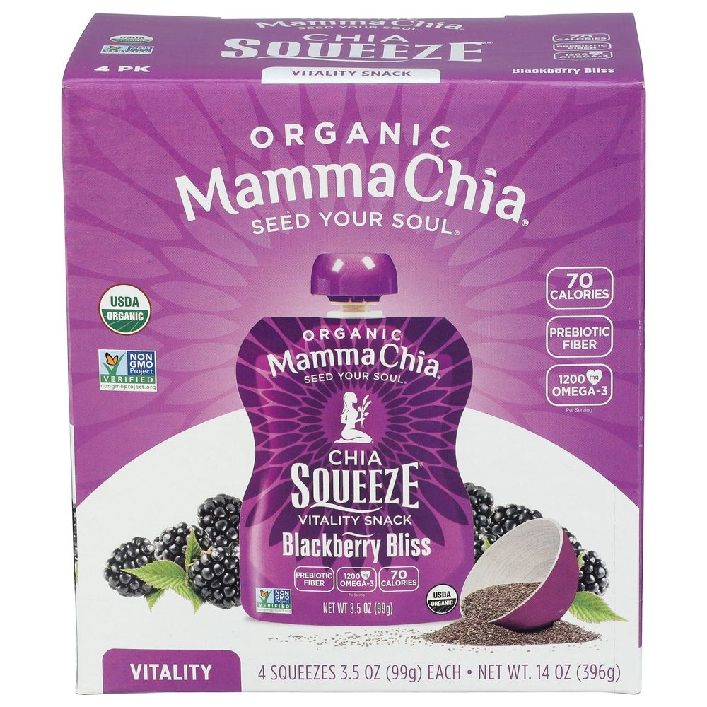 Mamma Chia Organic Blackberry Bliss Vitality Chia Squeeze, 14 Ounce -- 6 per case