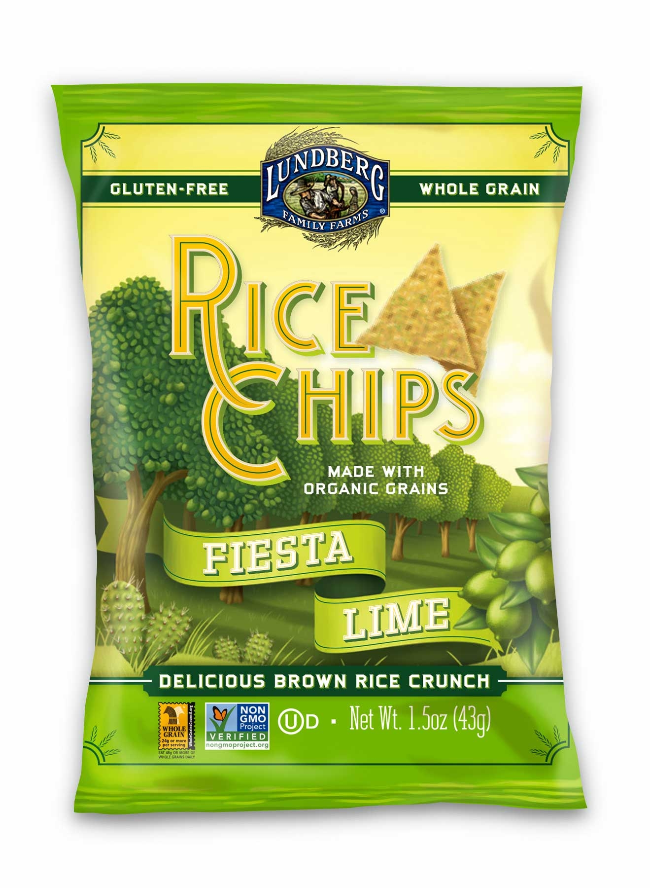 Lundberg Fiesta Lime Rice Chips, 1.5 Ounce -- 24 per case.
