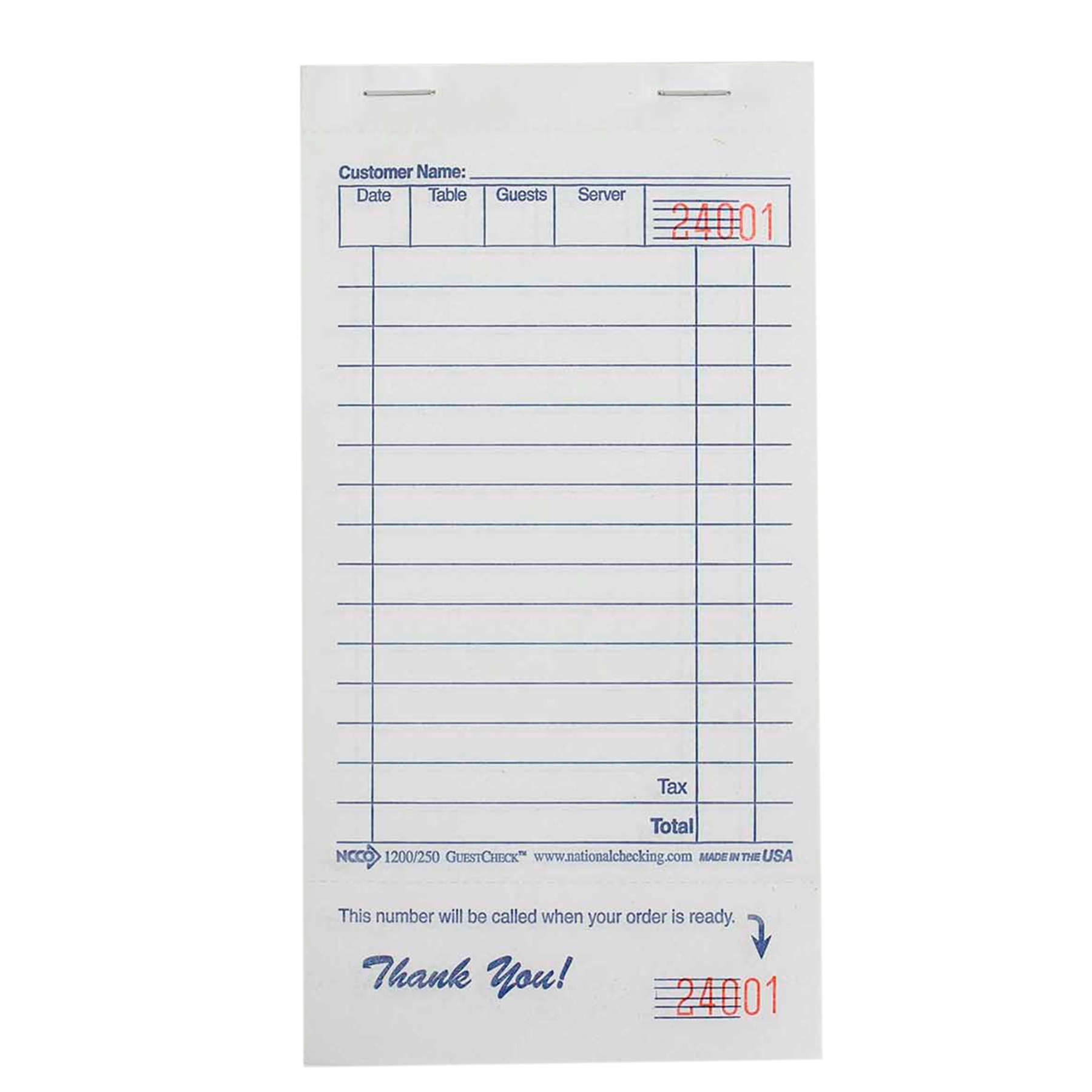 National Checking Company Guest Check Paper - 1 Part White, 15 Line, 3.5 x 6.5 inch -- 10000 per case.