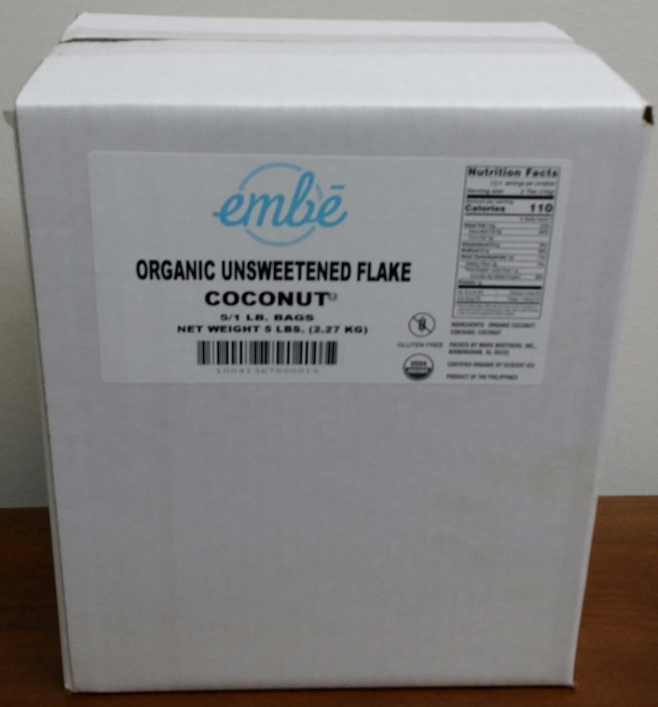 Marx Brothers EMBE Organic Unsweetened Flake Coconut, 5 Pound -- 100 per case