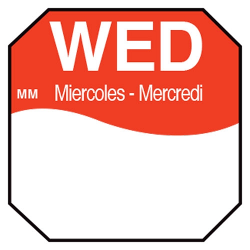 Daymark MoveMark Octagonal Trilingual Day of Week Removable Label - Wednesday, 1 inch -- 12 rolls per case.