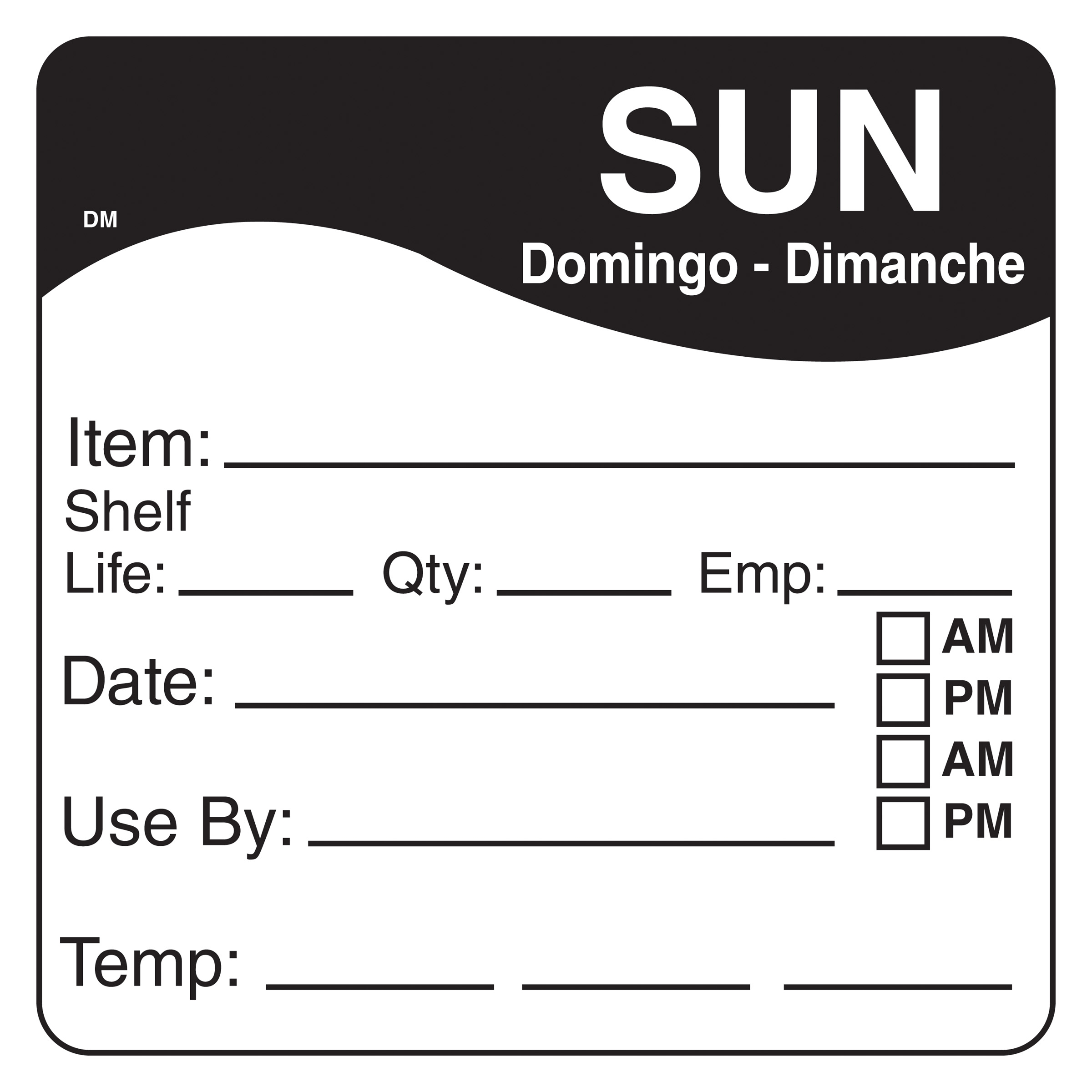Daymark Square Sunday Day Of The Week Label, 2.5 x 2.5 inch -- 1500 per case