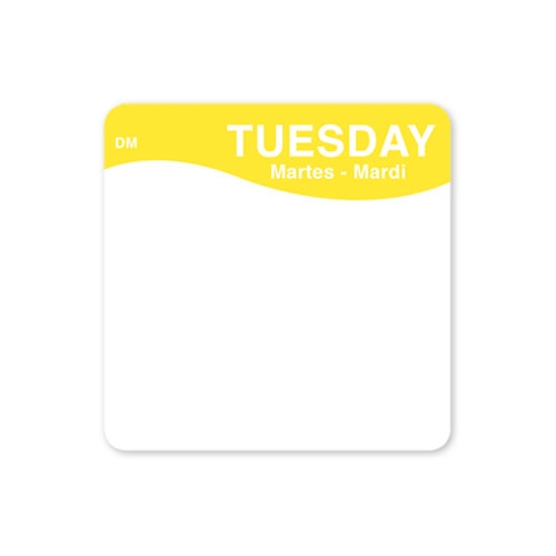ACR by Daymark DissolveMark Day of Week Blank Label - Tuesday, 2 x 2 inch, 250 labels per pack -- 12 packs per case.