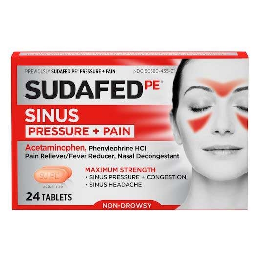 Sudafed PE Non Drowsy Pressure and Pain Acetaminophen Caplets - 24 count per pack -- 72 packs per case