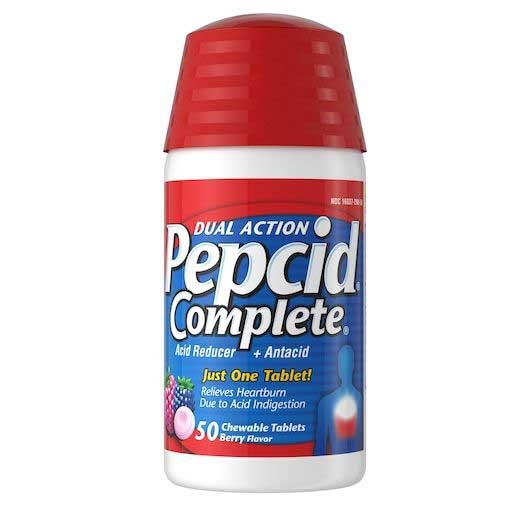 Pepcid Complete Berry Flavor Acid Reducer plus Antacid Chewable Tablet - 50 count per pack -- 36 packs per case