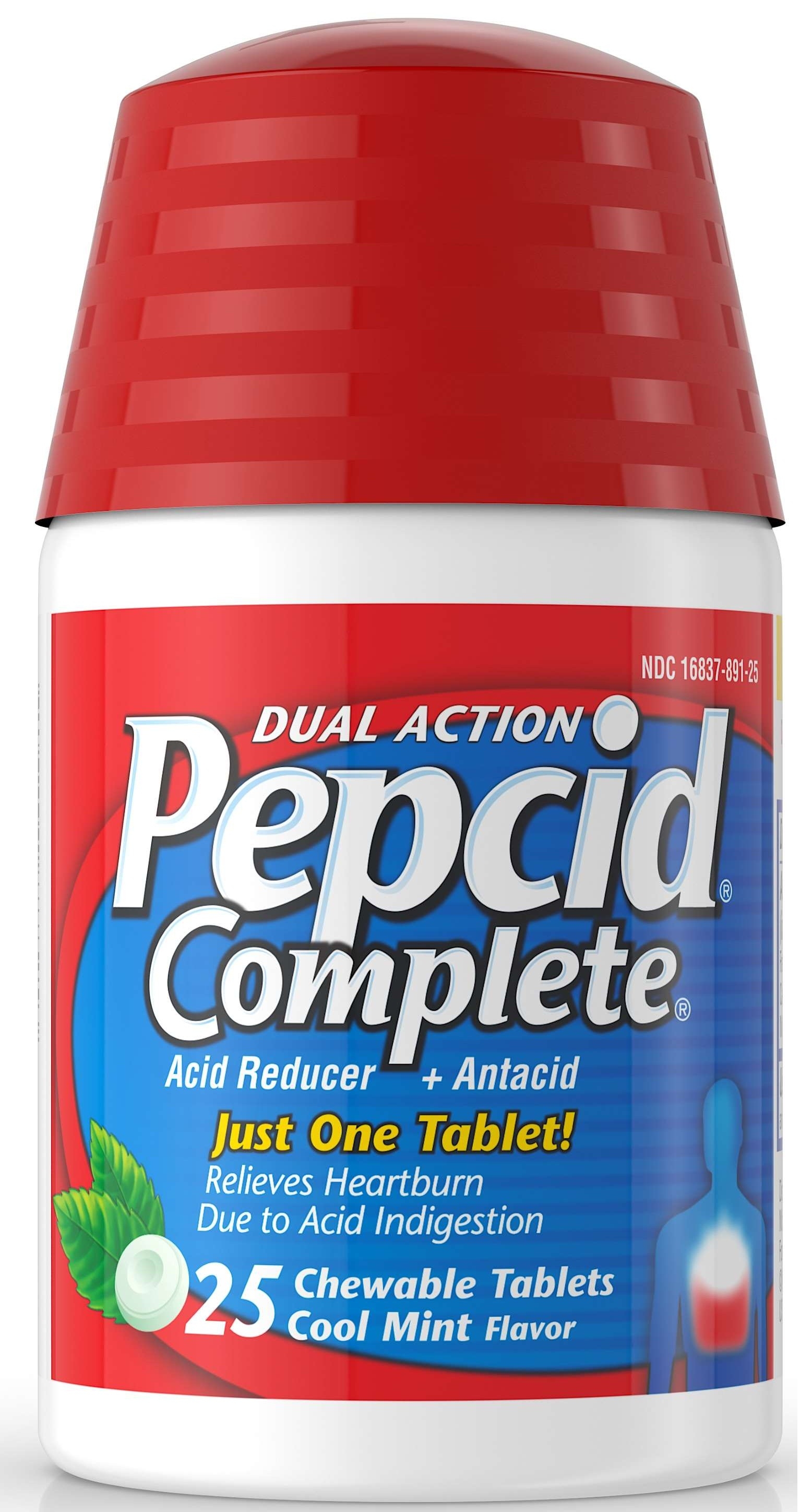 Dual Action Pepcid Complete Acid Reducer plus Antacid Dual Action 25 Chewable Tablets Bottle -- 36 per case