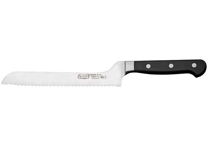 Winco Acero Triple Riveted Offset Bread Knife, 8 inch Length Blade