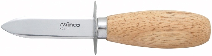 Winco Oyster Clam Knife with Wooden Handle, 2-3/4 inch Blade -- 12 per case