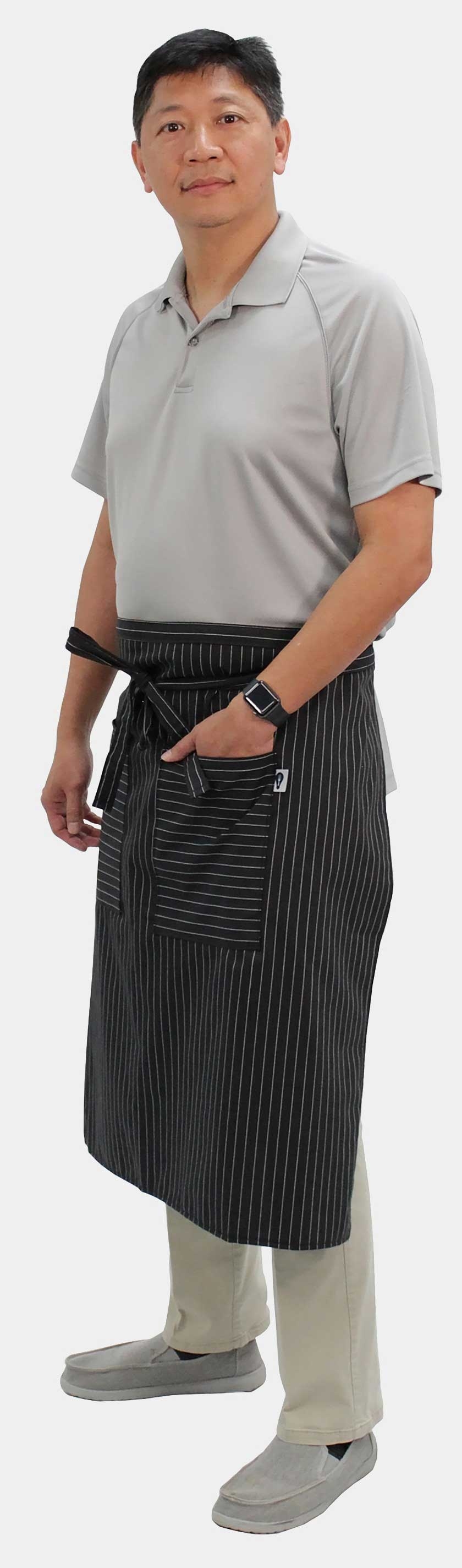 Intedge Cotton/Polyester Black/White Artisan Pinstripe 2-Pockets Waist Apron 