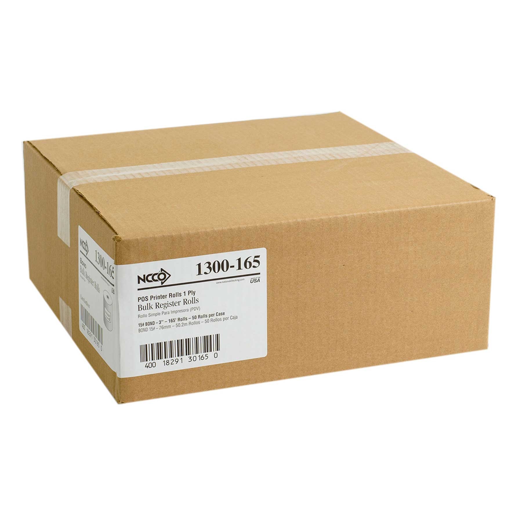 National Checking Company White Bond 1 Ply Register Roll, 3 inch -- 50 rolls per case.