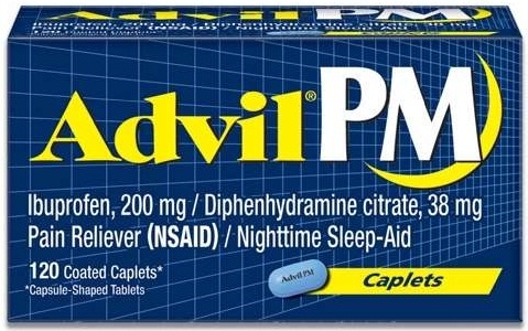 Advil PM Ibuprofen 38mg Pain Relievers Caplet, 120 per unit -- 36 per case