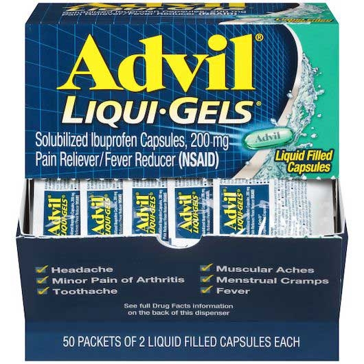 Advil Liqui Gels Solubilized Ibuprofen Liquid Filled Capsule - 50 count per pack -- 24 packs per case