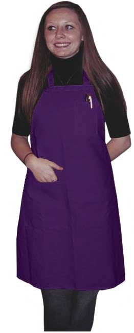 Intedge Purple Poly/Cotton 1 Hip Pocket Deluxe Bib Apron with 1 Pen Pocket and Matching Ties, 32 inch Long x 28 inch Wide 