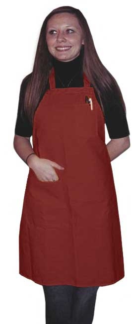 Intedge Red Poly/Cotton 1 Hip Pocket Deluxe Bib Apron with 1 Pen Pocket and Matching Ties, 32 inch Long x 28 inch Wide 