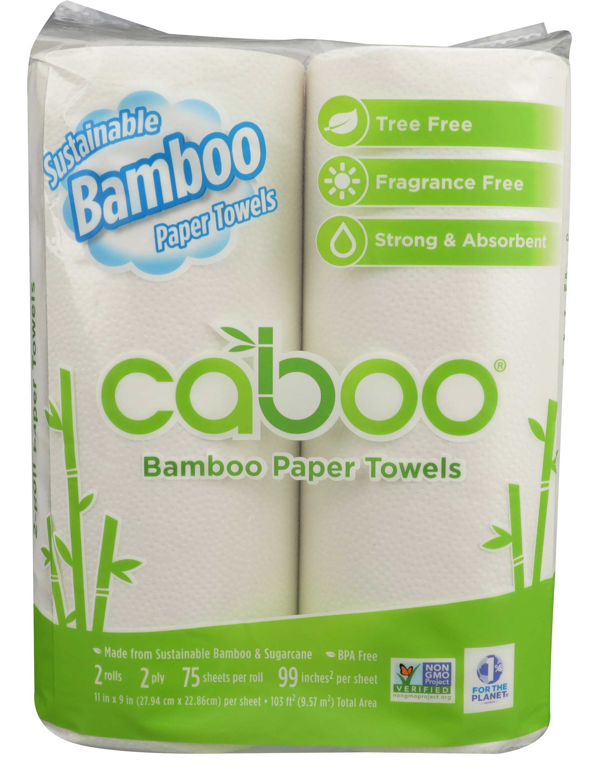 Caboo 75 Sheets Bamboo Paper Towel Roll - 2 count per pack -- 12 packs per case
