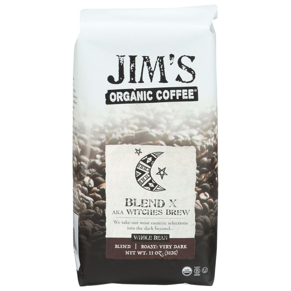 Jims Organic Coffee Blend X Very Dark Roast Whole Bean Coffee, 11 Ounce -- 6 per case