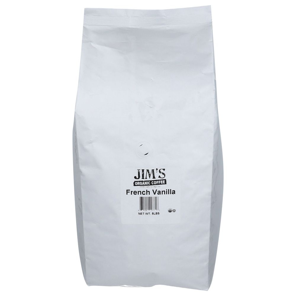 Jims Organic French Vanilla Whole Bean Coffee, 5 Pound