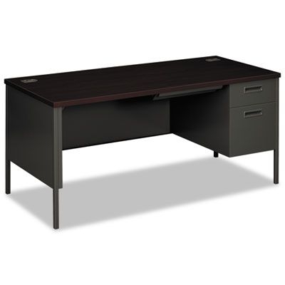 HON Metro Classic Right Pedestal Desk, 66w x 30d, Mahogany/Charcoal