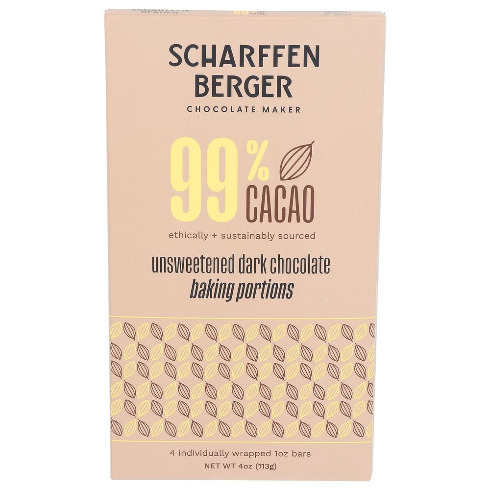 Scharffen Berger Unsweetened Dark Chocolate Baking Portions, 4 Ounce -- 12 per case