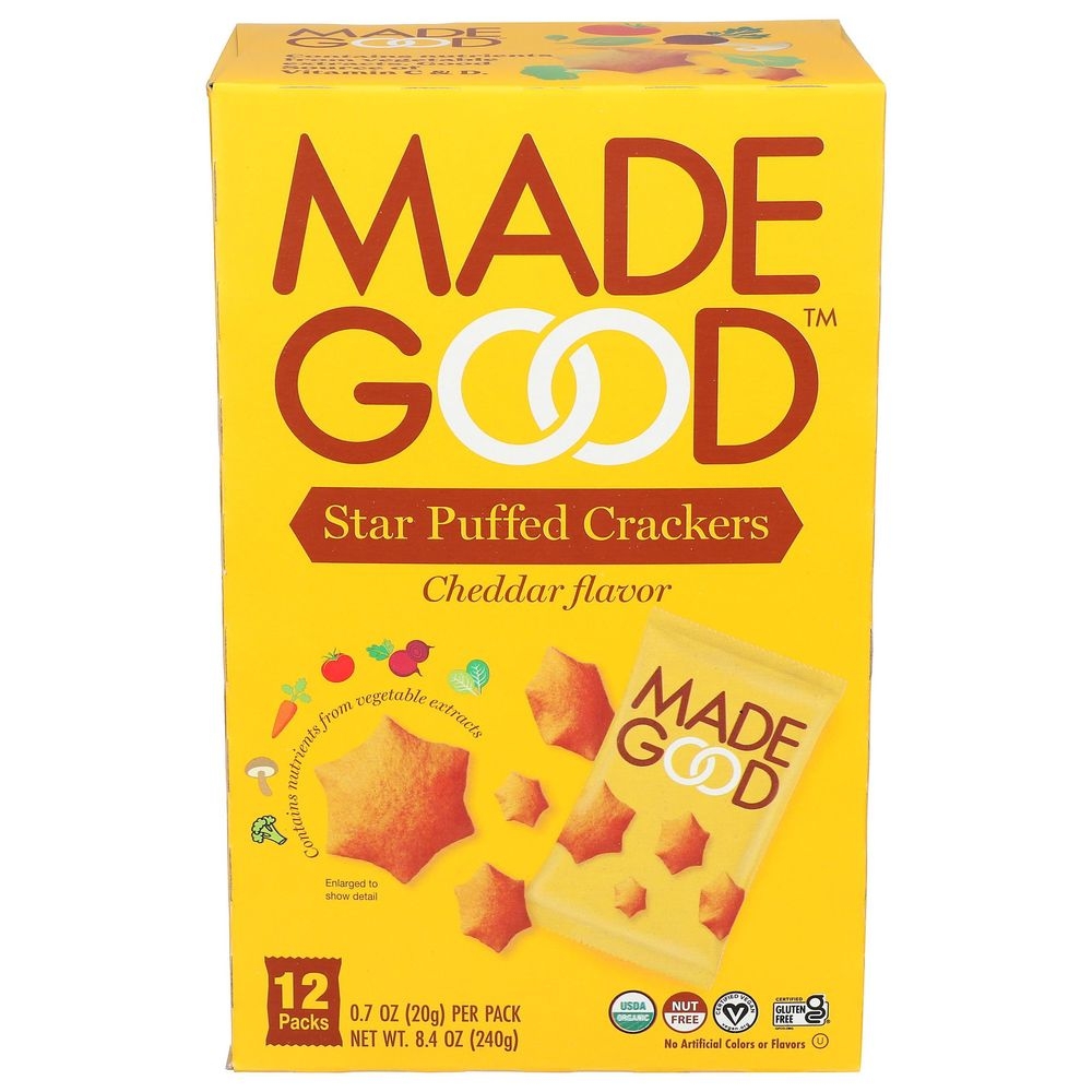 Made Good Organic Cheddar Flavor Star Puffed Cracker, 0.7 Ounce -- 48 per case