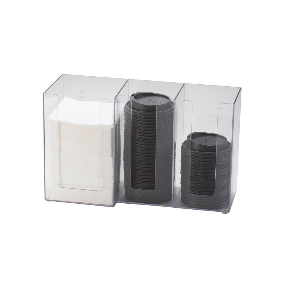 Cal-Mil Classic Acrylic Three Section Countertop Cup Lid and Napkin Organizer, 13.25 x 5.25 x 8.00 inch