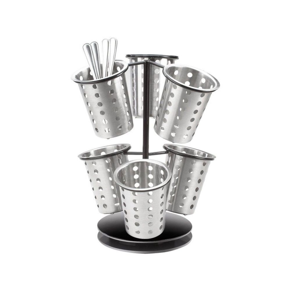 Cal-Mil Iron Black 6-Cylinder Revolving Caddy Flatware / Condiment Display, 12 inch Dia x 15.25 inch