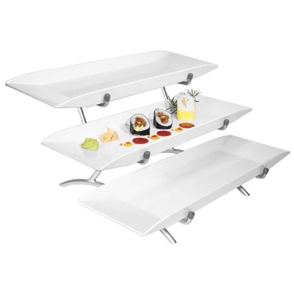 Cal-Mil Platinum Melamine 3 Tier Large Long Platter Display, 18 x 23 x 12 inch