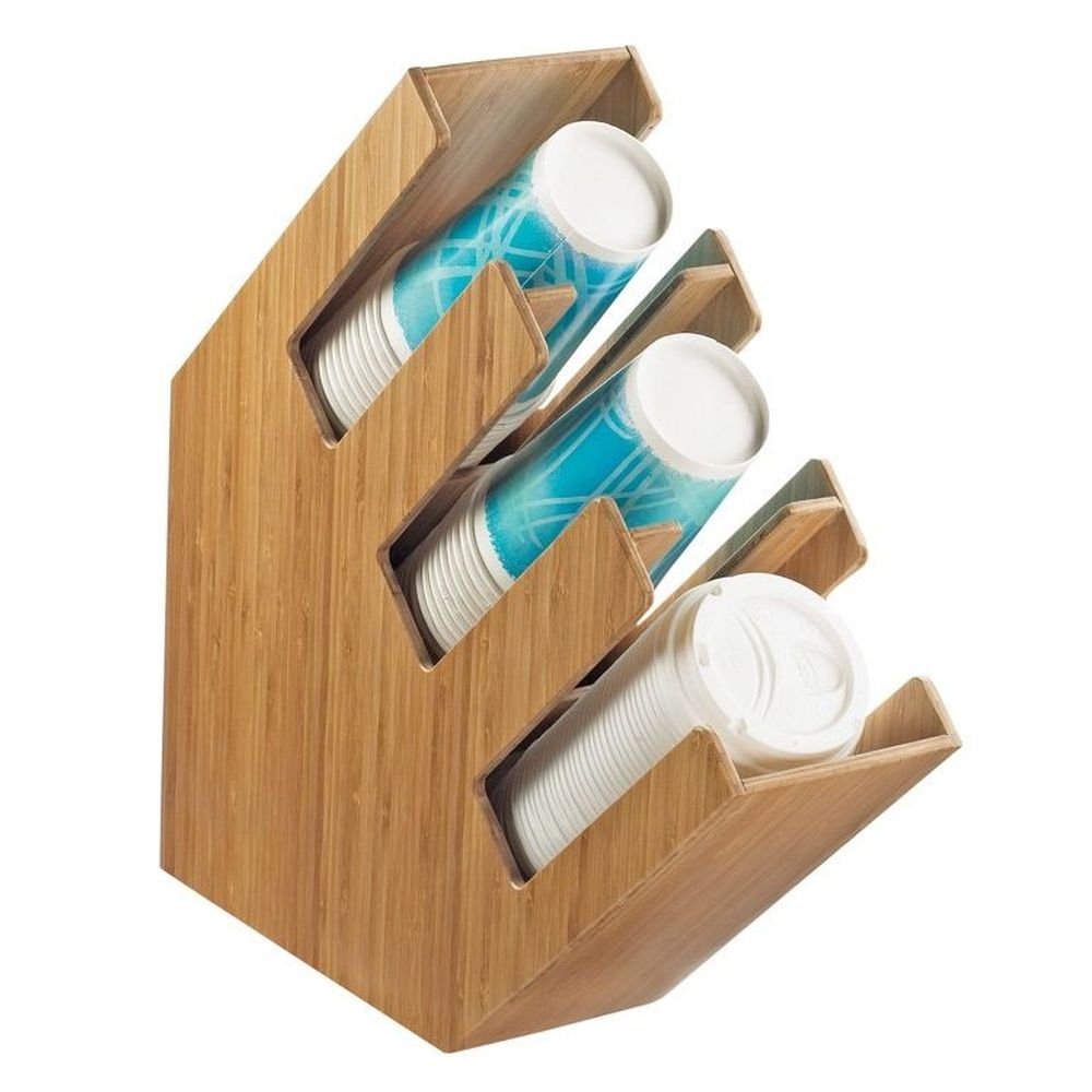 Cal-Mil Bamboo 3 Section Cup and Lid Holder, 4.5 inch Width x 17 inch Depth x 16.125 inch Height