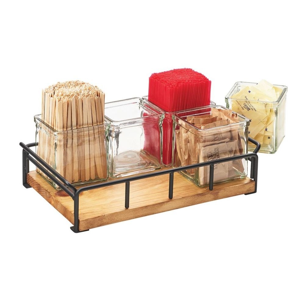 Cal-Mil Madera Reclaimed Wood Organizer with Six Square Glass Jar, 13.5 x 8.5 x 5 inch