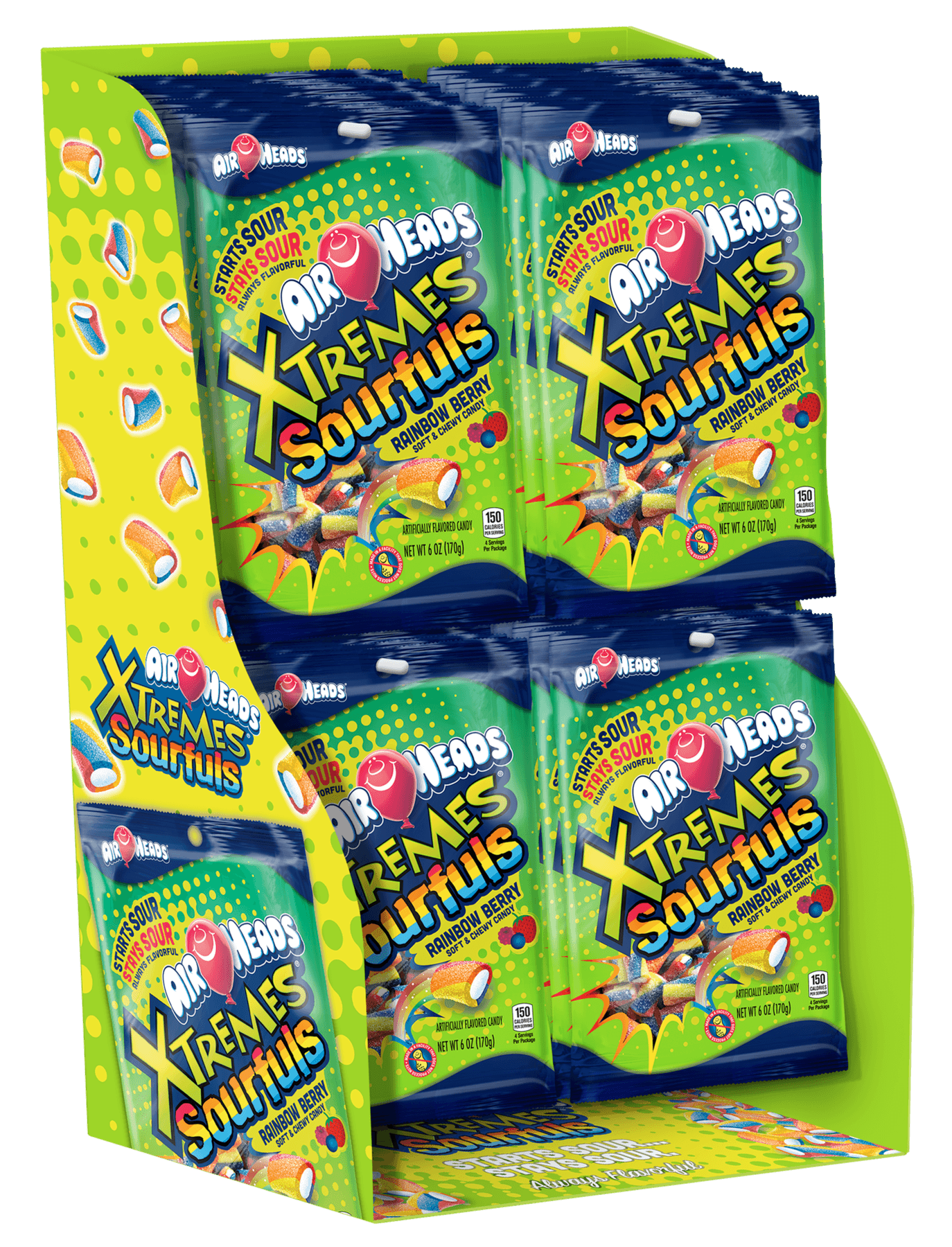 Airheads Xtremes Sourfuls Rainbow Berry Soft and Chewy Candy, 6 Ounce -- 12 per case.