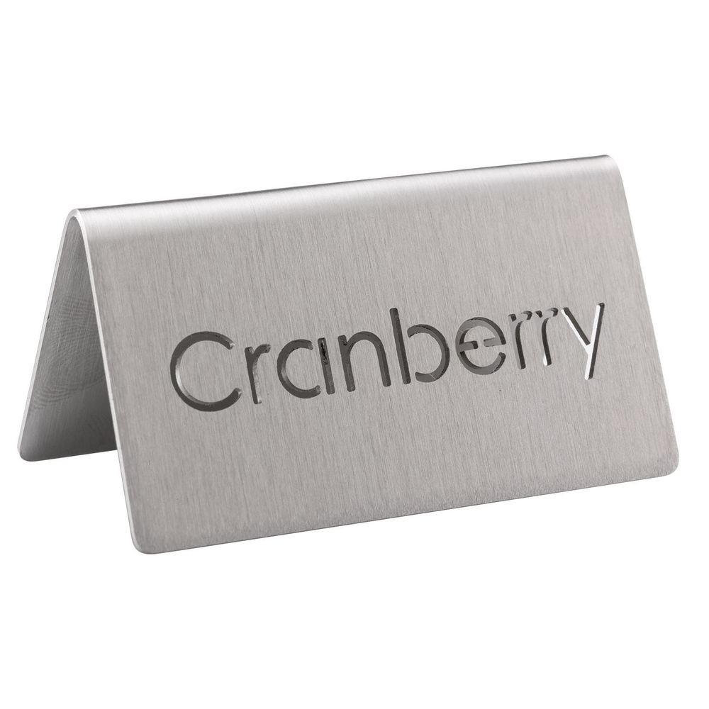 Service Ideas 18/8 Stainless Steel Brushed Finish Cranberry Laser Cut ID Table Tent, 1.75 inch Width x 1.5 inch Height