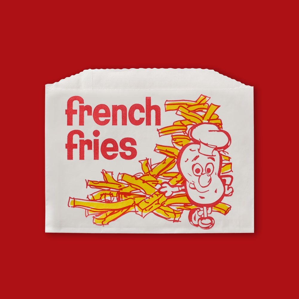 Fischer White with Red and Printed Yellow French Fry Bag, 4 7/8 x 4 inch -- 2000 per case