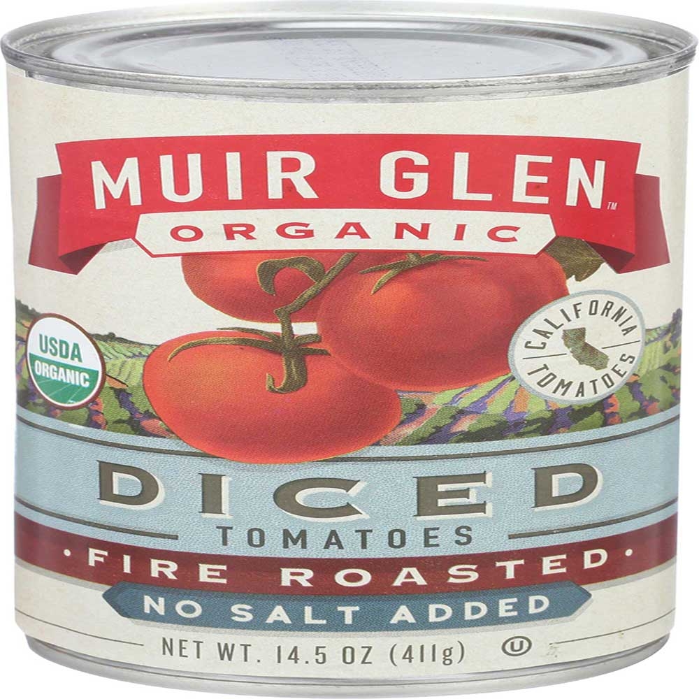 Muir Glen Organic Diced Fire Roasted No Salt Added Tomatoes, 14.5 Ounce -- 12 per case