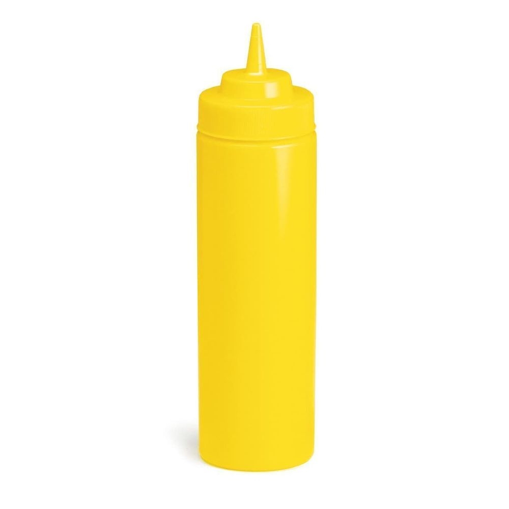 Tablecraft Polyethylene Yellow Widemouth Mustard Squeeze Dispenser with Standard TipTop, 24 Ounce Capacity -- 12 per case
