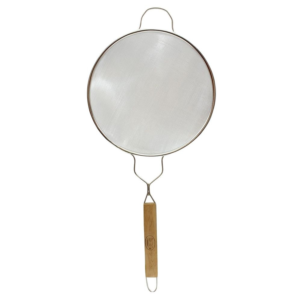 Tablecraft Tinned Single Fine Mesh Strainer with Wood Handle, 10.25 inch Diameter
