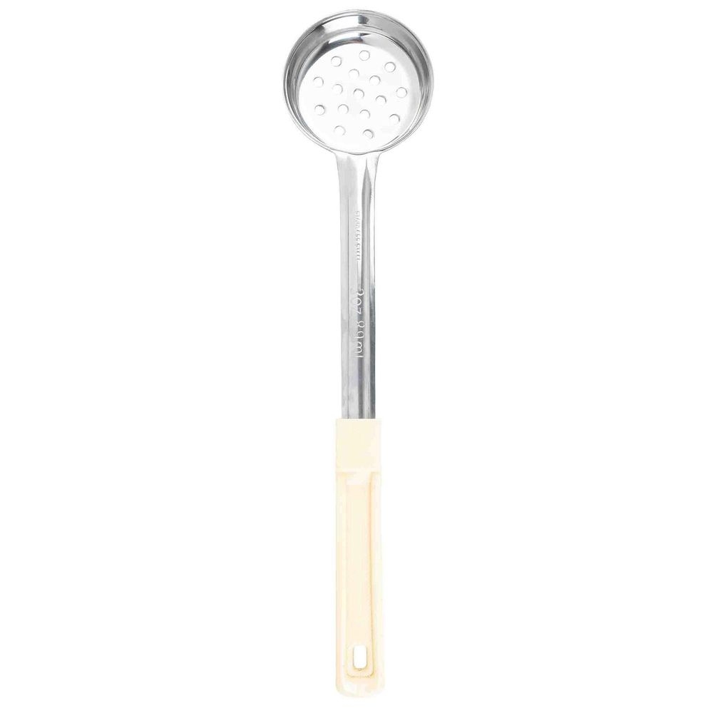 Tablecraft Stainless Steel Perforated One Piece Spoonout with 10.25 inch Beige Handle, 3 Ounce Capacity