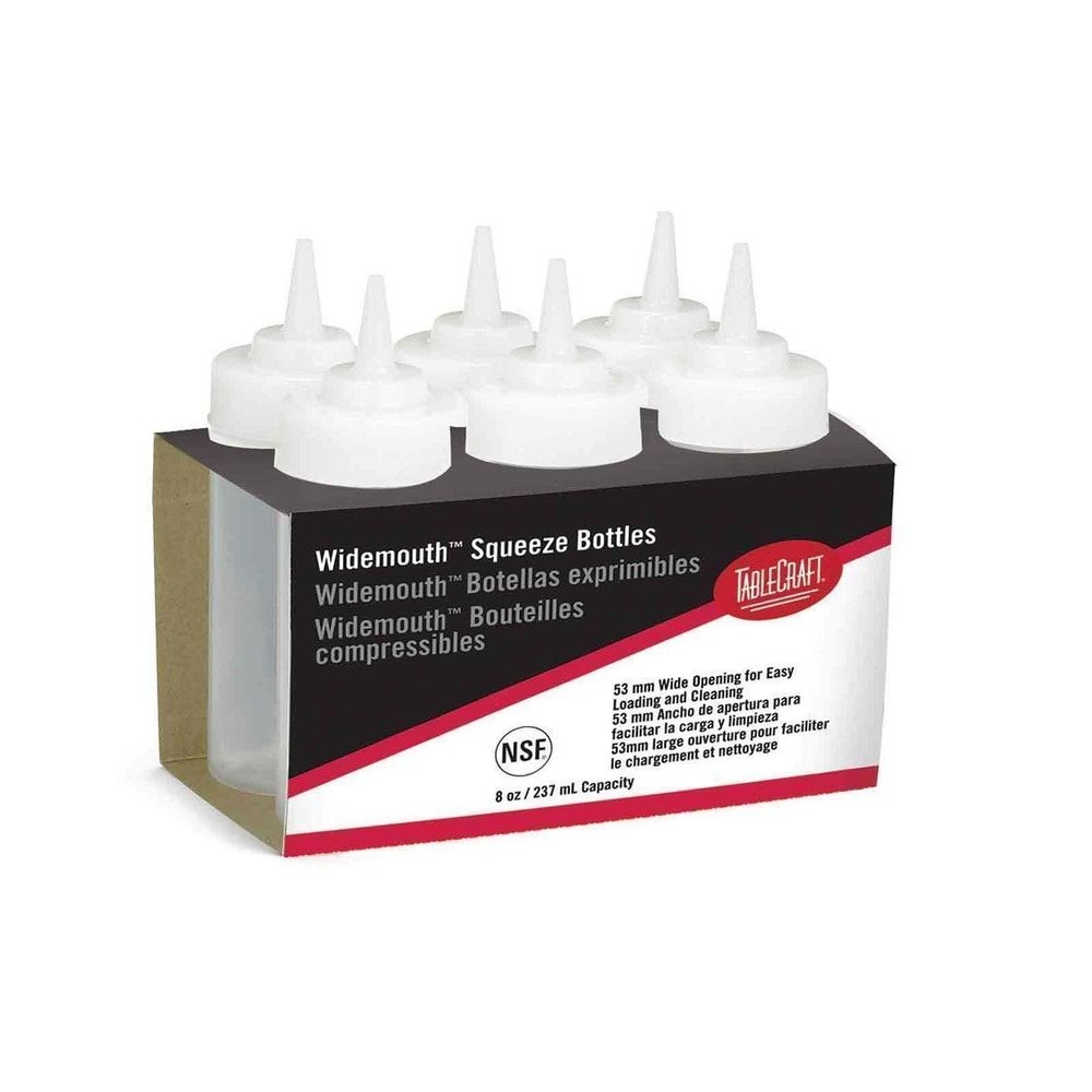 Tablecraft 8 Ounce Widemouth 53 mm Clear Squeeze Bottle with Standard TipTop, 6 count -- 12 per case