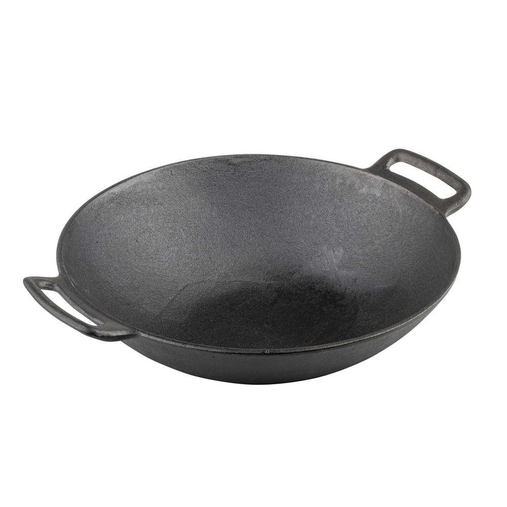 Tablecraft Cast Iron Cookware Round Wok with Handles, 17.5 x 14.5 x 4.5 inch