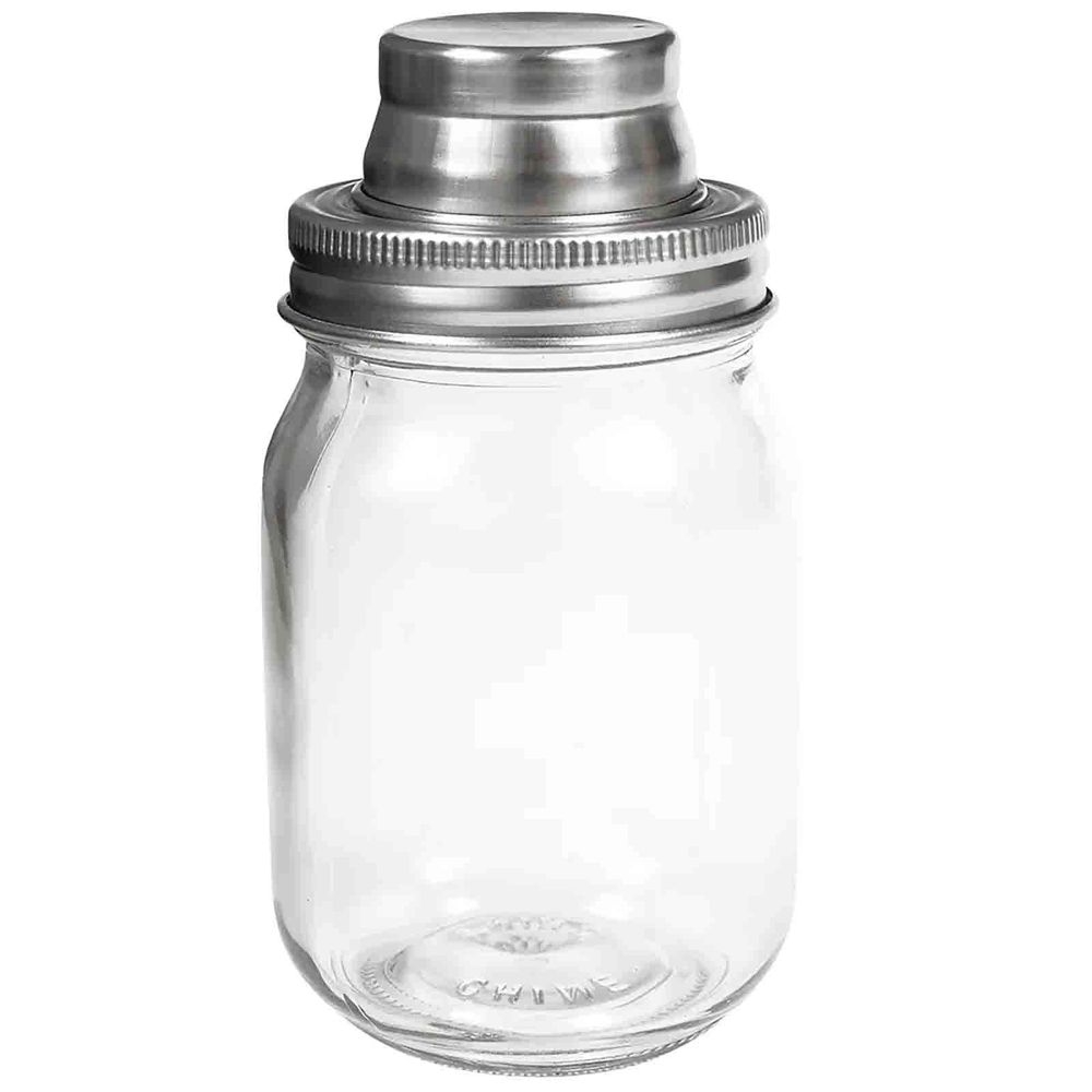 Tablecraft 3 Piece Glass Mason Jar Cocktail Shaker, 14 Ounce Capacity