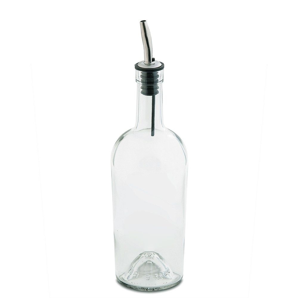 Tablecraft Clear Glass Oil Bottle with Stainless Steel Pourer, 17.5 Ounce Capacity -- 12 per case