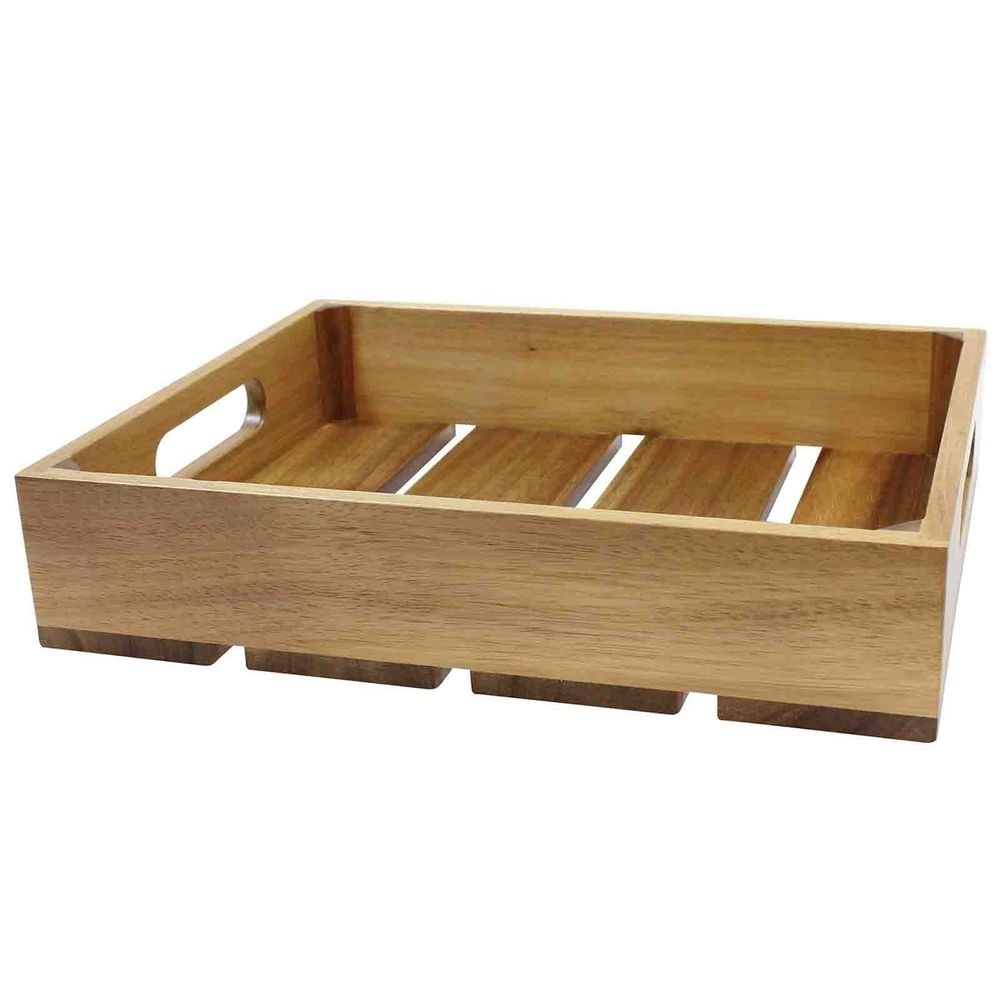 Tablecraft Acacia Wood Half Size Gastronorm Display Crate, 12.75 x 10.375 x 2.75 inch
